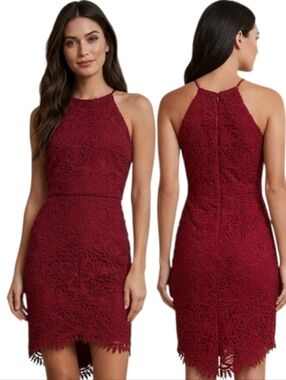 ADELYN RAE "Louise" Halter Neck Lace Floral Sheath Dress - Size M